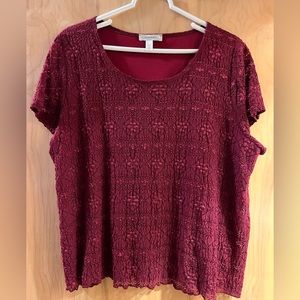 DRESSBARN Burgundy Lace Short Sleeve Scoop Neck Top Size 1X